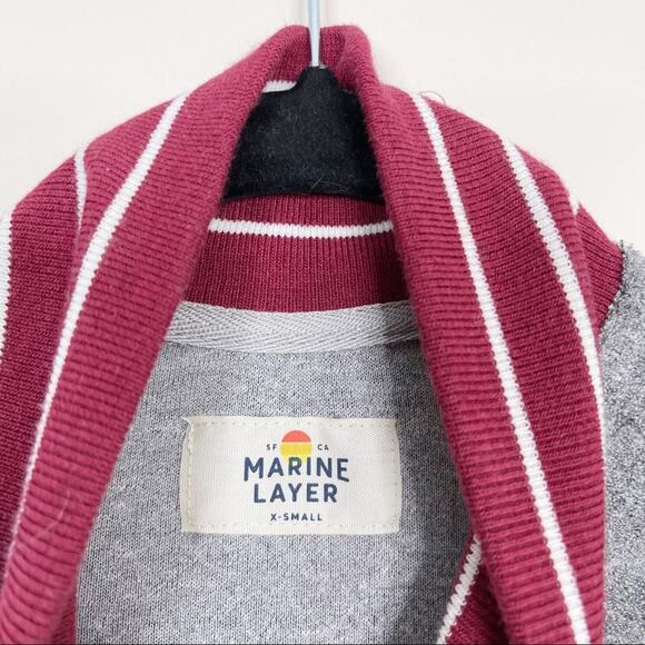 Marine Layer Womens XSmall XS Gray Red Terry Full Zip Sweatshirt Stripe Mock Top - Picture 6 of 8